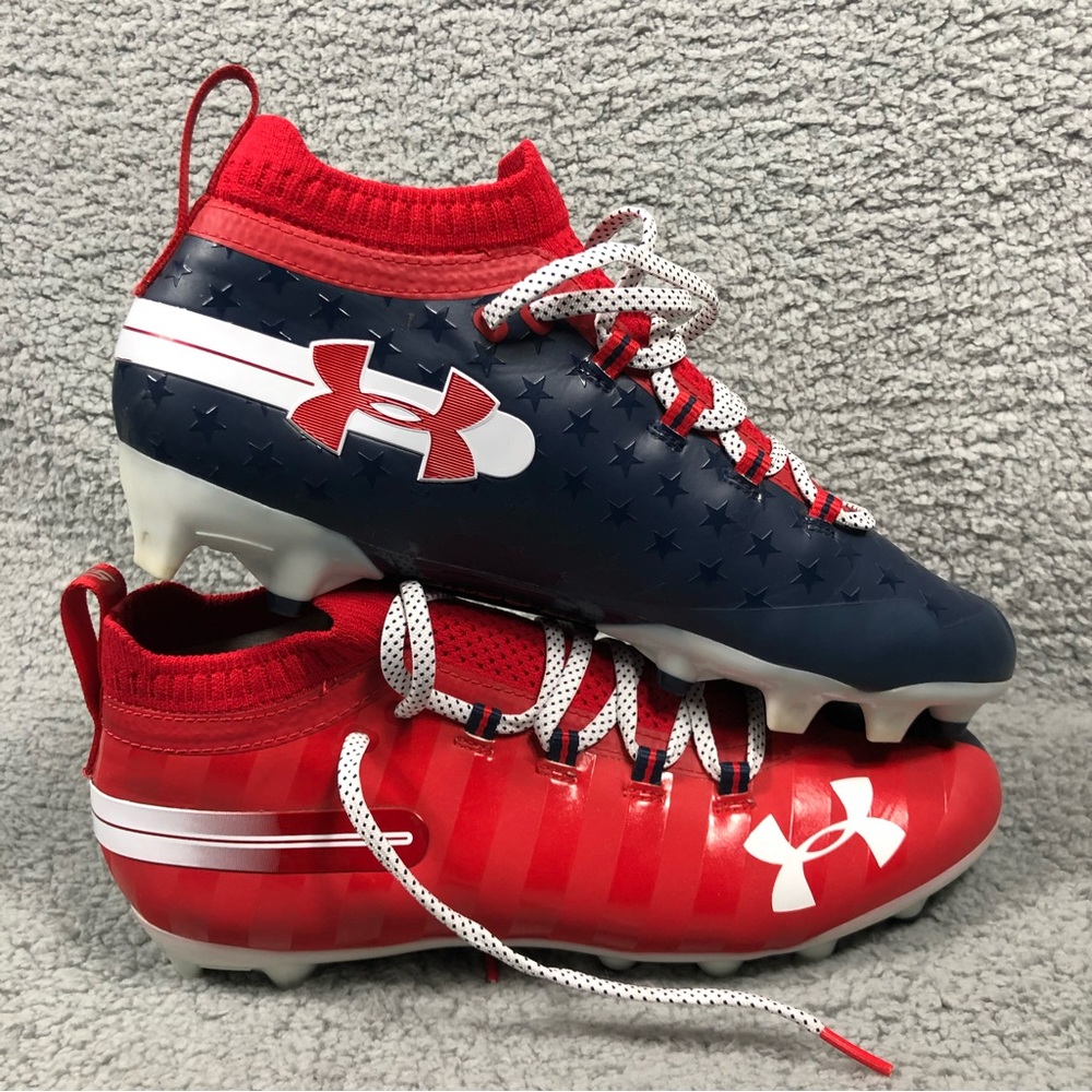 Under Armour Icon Stars Striped Red White Blue Mid Top Football Cleat Mens 9.5